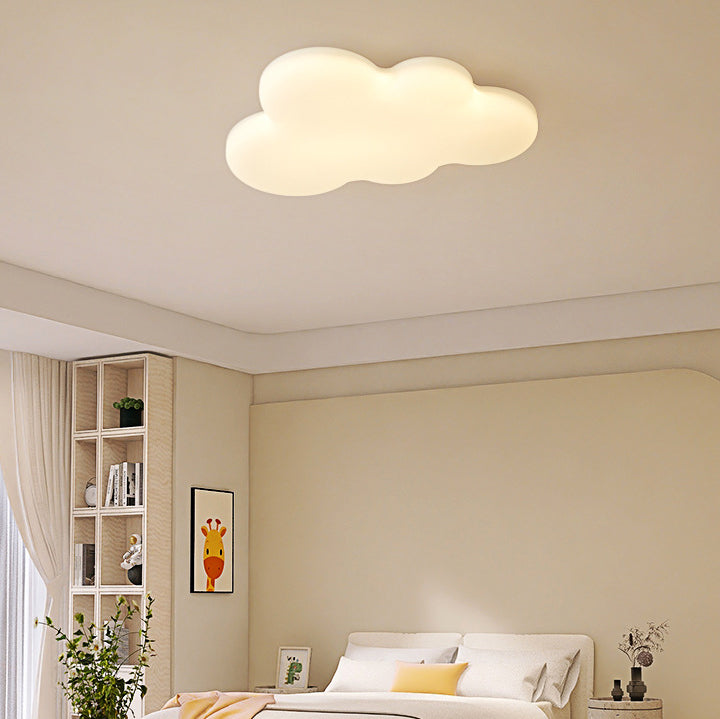 Modern Minimalist Cloud Shaped Rubberwood Acrylic LED Flush Mount Ceiling Light For Bedroom