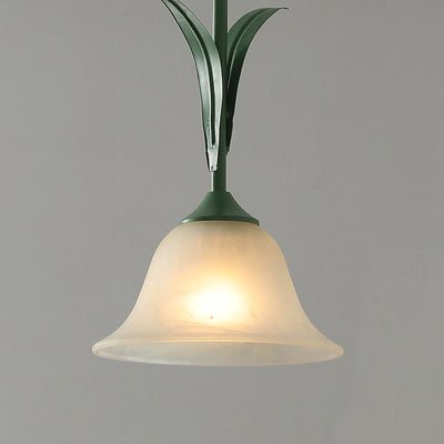 Traditional French Iron Glass Flower 1/3 Light Island Light Chandelier For Living Room