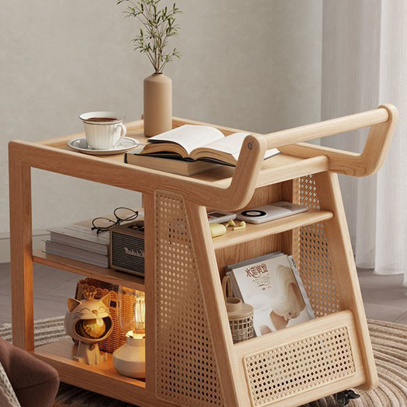 Contemporary Retro Solid Wood Movable Multifunctional Storage End Table 3-Tier For Living Room