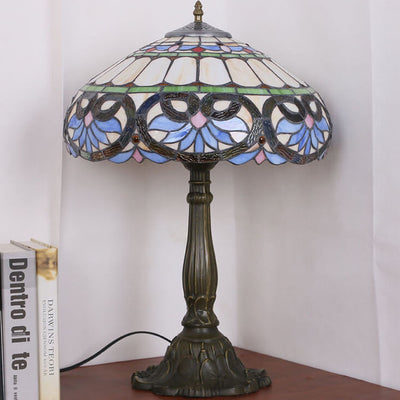 Mediterrane Vintage Tiffany Glasmalerei 1-flammige Tischlampe 