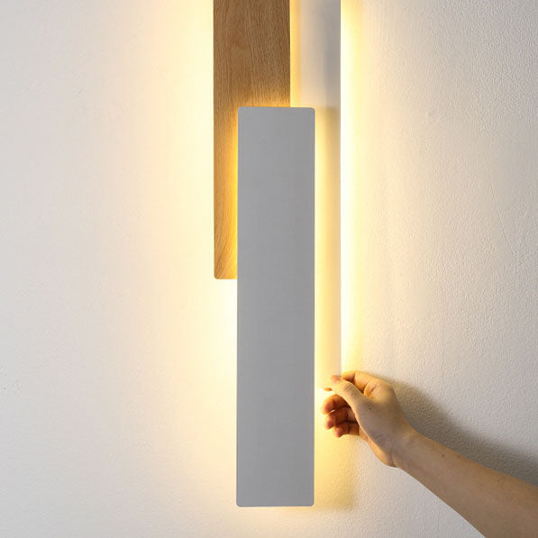 Modern Simple Wood Grain Geometric Rectangle LED Wall Sconce Lamp