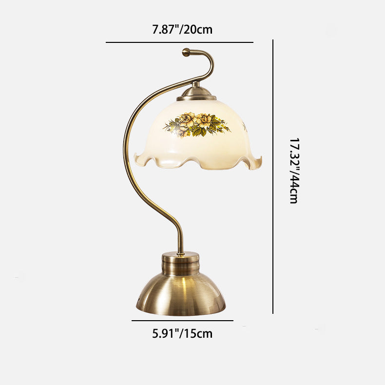 Modern Minimalist Pod Lotus Shaped Glass Iron 1-Light Table Lamp For Bedroom