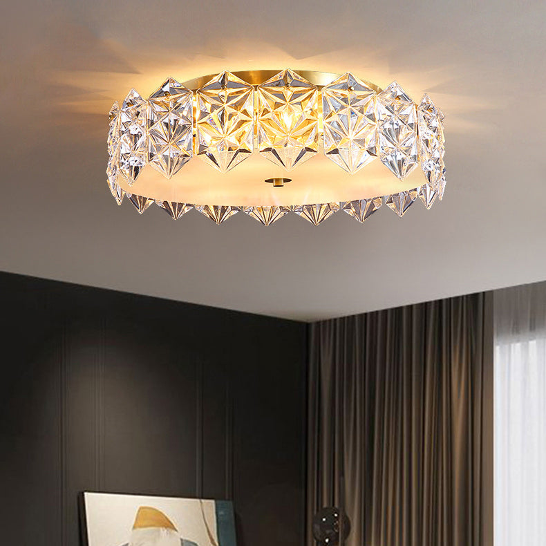 Modern Minimalist Round Full Copper Crystal 4/6 Light Flush Mount Ceiling Light For Living Room