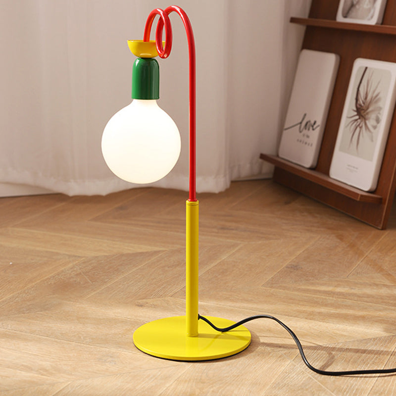 Contemporary Retro Curved Pole Round Ball Fruit Iron Glass 1/2 Light Table Lamp For Living Room