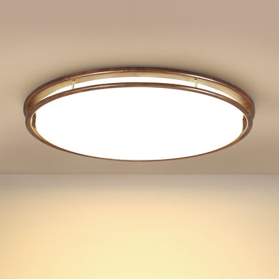 Modern Minimalist Geometric Round Walnut Wood Acrylic LED Flush Mount Ceiling Light For Living Room