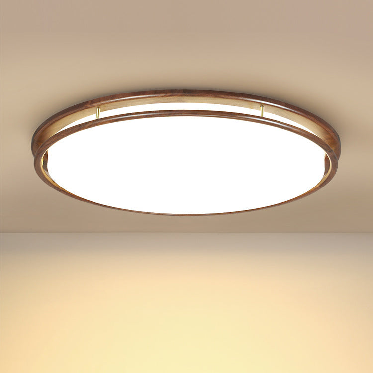 Modern Minimalist Geometric Round Walnut Wood Acrylic LED Flush Mount Ceiling Light For Living Room