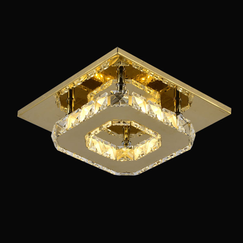 Contemporary Luxury Square Stainless Steel Crystal Decor LED Flush Mount Ceiling Light For Living Room