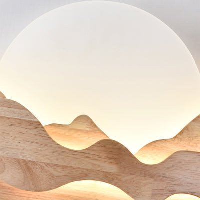 Modern Art Deco Round Mountain Shaped Wood Acrylic LED Wall Sconce Lamp For Living Room