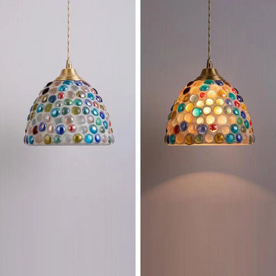 Traditional Tiffany Shell Decor Stained Glass Semicircle 1-Light Pendant Light For Bedroom