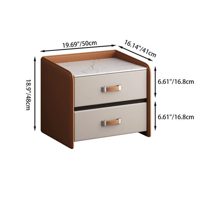 Modern Simplicity Rectangular Slab Saddle Leather Wood Nightstand 2-Drawer For Bedside