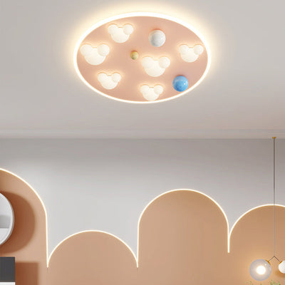 Contemporary Creative Kids Iron Acrylic Round Irregular Shape Mouse Cloud LED Flush Mount Ceiling Light For Bedroom