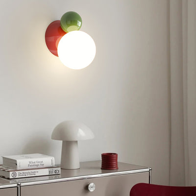 Modern Minimalist Round Ball Half Circle Base Iron Plastic 1-Light Wall Sconce Lamp For Bedroom