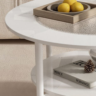 Contemporary Scandinavian Round Glass Marble Stainless Steel End Table 2-Tier For Living Room