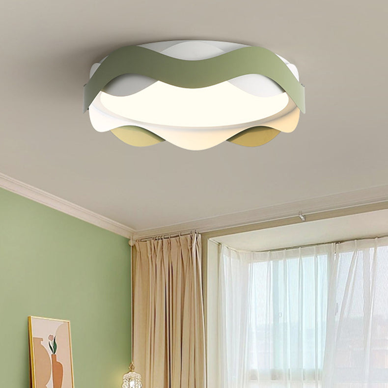 Contemporary Creative Cream Waves Round Acrylic Iron LED Flush Mount Ceiling Light For Living Room