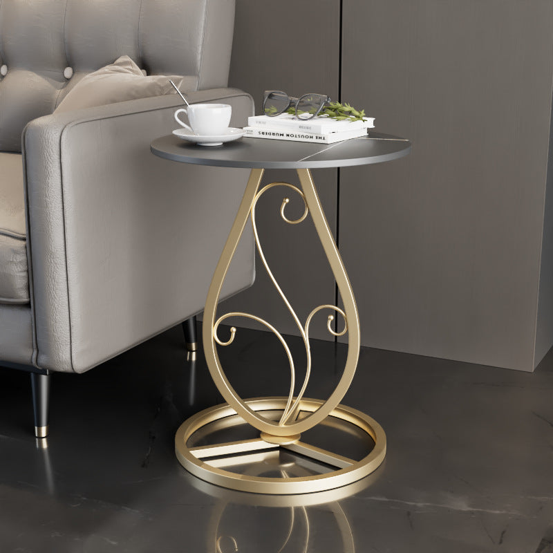 Modern Luxury Round Sintered Stone Top Metal Base Coffee Table For Living Room