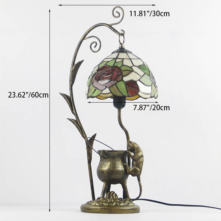 Traditional Tiffany Mouse Flower Resin Stained Glass 1-Light Table Lamp For Bedroom