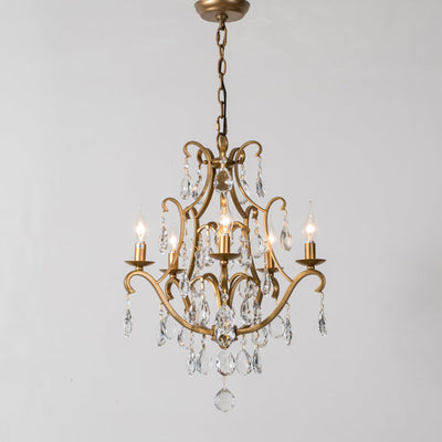 Traditional French Candelabra Round Crystal Iron Frame 5/9/12 Light Chandelier For Living Room