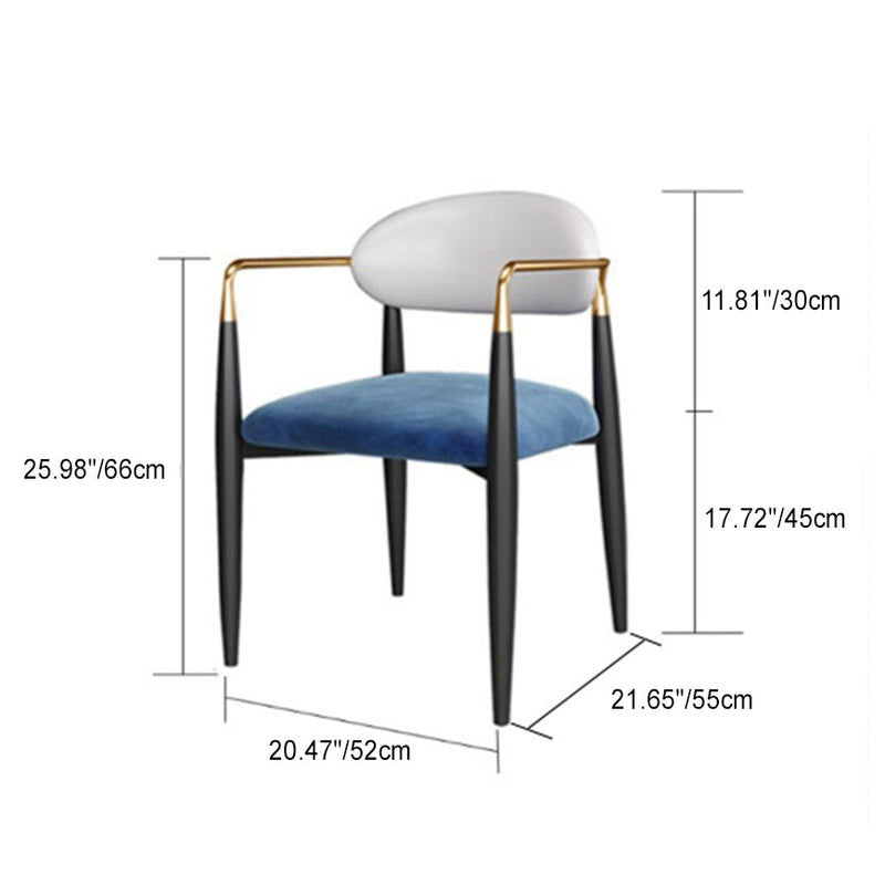 Contemporary Nordic Square Half Round Velvet Leather Iron Dining Chair Backrest Armrest For Dining Room