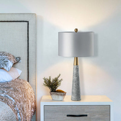 Modern Simple Fabric Lampshade Gray Marble Base 1-Light Table Lamp