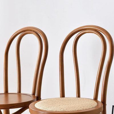 Contemporary Retro Rattan Beech Wood Metal Round Arched Dining Chair Backrest For Dining Room