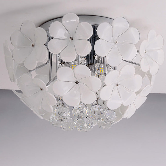 Contemporary Scandinavian Branch Floral Glass Crystal Metal 1/4/6/8/10 Light Flush Mount Ceiling Light For Living Room