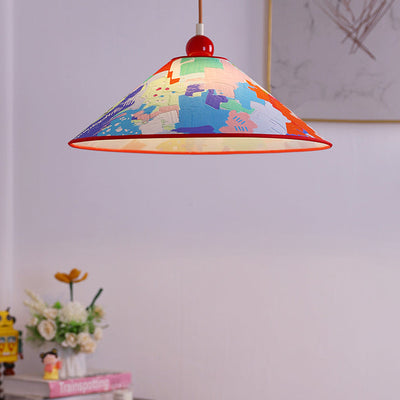 Modern Creative Cone Oil Painting Iron Fabric 1-Light Pendant Light For Living Room