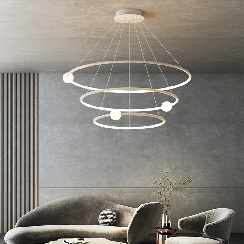 Modern Minimalist Multi Tier Circle Aluminum Iron Silicone LED Chandelier For Living Room