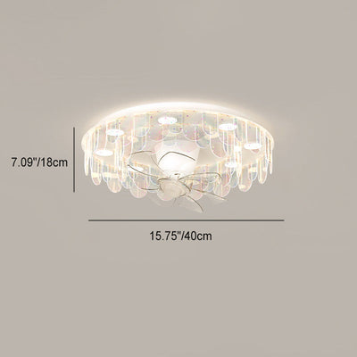 Contemporary Creative Iron Acrylic Round Piece LED Flush Mount Ceiling Fan Light For Living Room