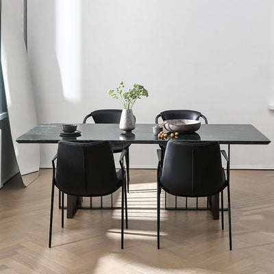 Modern Minimalist Trapezoid Back Saddle Leather Metal Dining Chair Backrest For Dining Room