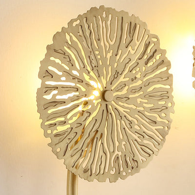 Modern Luxury Full Copper Hollow Lotus Leaf Cluster 3/5/7-Light Wall Sconce Lamp For Living Room