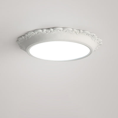 Modern Minimalist PU Engraved Round Edge Acrylic LED Flush Mount Ceiling Light For Living Room