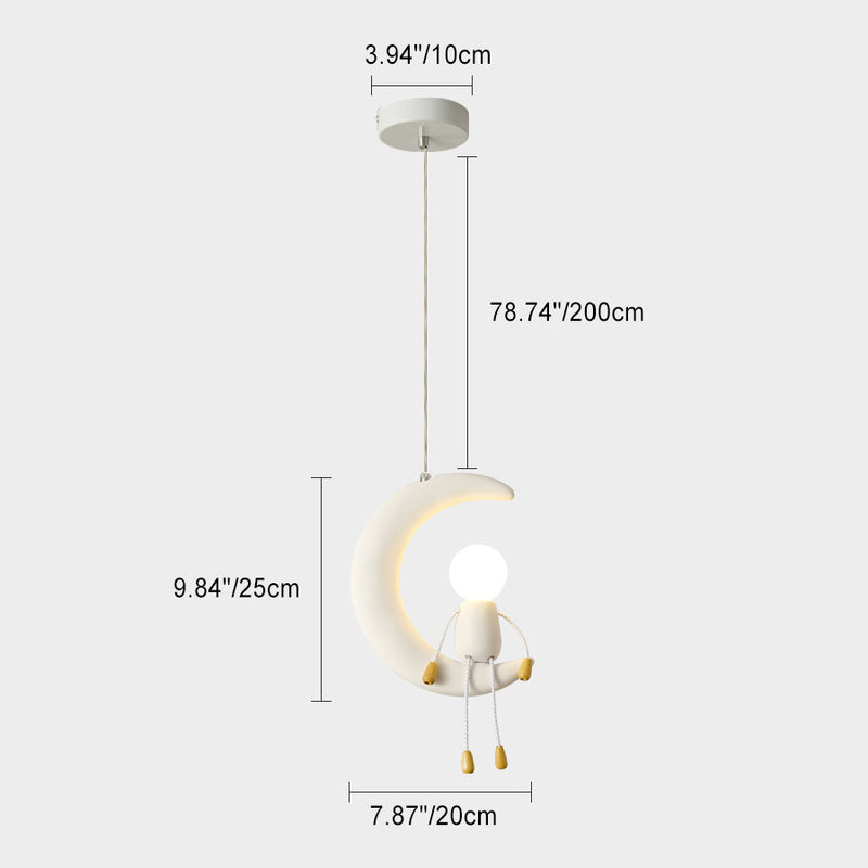 Contemporary Nordic Kids Iron Resin Glass Moon Doll 1-Light Pendant Light For Bedside