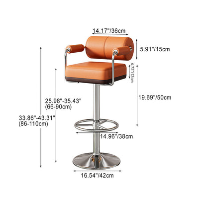 Modern Luxury Square Cylindrical Leather Metal Bar Stool Backrest Armrest For Dining Room