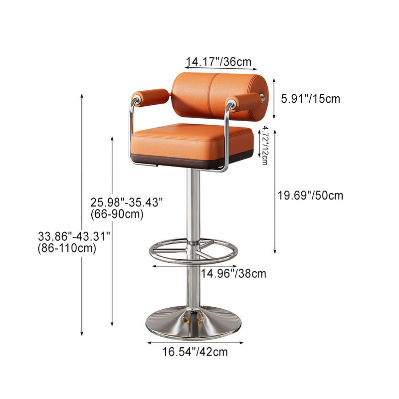 Modern Luxury Square Cylindrical Leather Metal Bar Stool Backrest Armrest For Dining Room