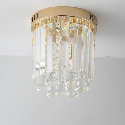 Modern Luxury Round Cylinder Crystal Hardware Base 1-Light Flush Mount Ceiling Light For Hallway