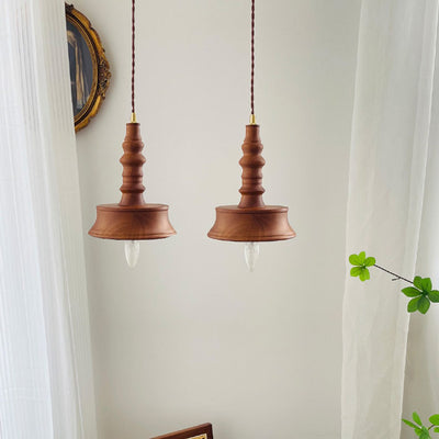 Traditional Japanese Cone Copper Solid Wood 1-Light Pendant Light For Bedroom