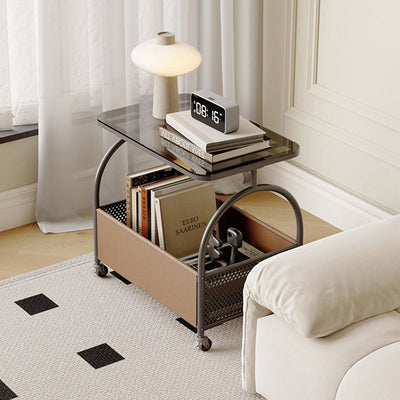 Contemporary Luxury Movable Rectangular Top Tempered Glass End Table 2-Tier For Living Room