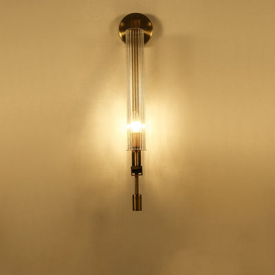 Contemporary Simplicity Hardware Ribbed Glass Column 1-Light Wall Sconce Lamp For Living Room