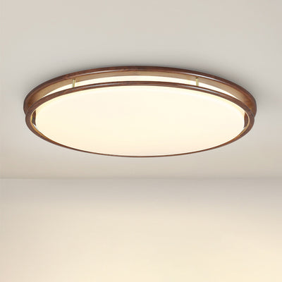 Modern Minimalist Geometric Round Walnut Wood Acrylic LED Flush Mount Ceiling Light For Living Room