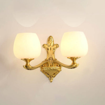 Modern Light Luxury Round Glass Gold-Finished Frame 1/2 Light Wall Sconce Lamp