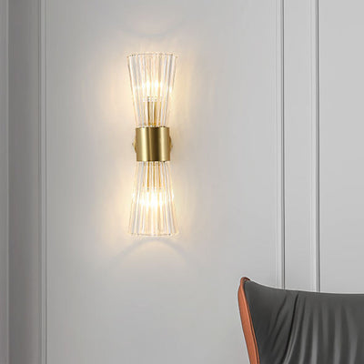 Contemporary Luxury Ribbed Crystal Up And Down Luminous 2-Light Wall Sconce Lamp For Bedroom