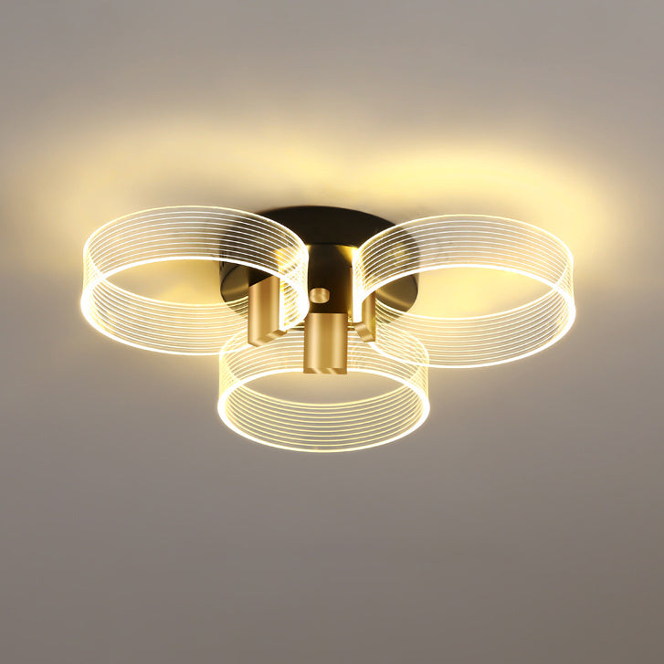 Modern Minimalist Multi Round Aluminum Acrylic LED Semi-Flush Mount Ceiling Light For Living Room