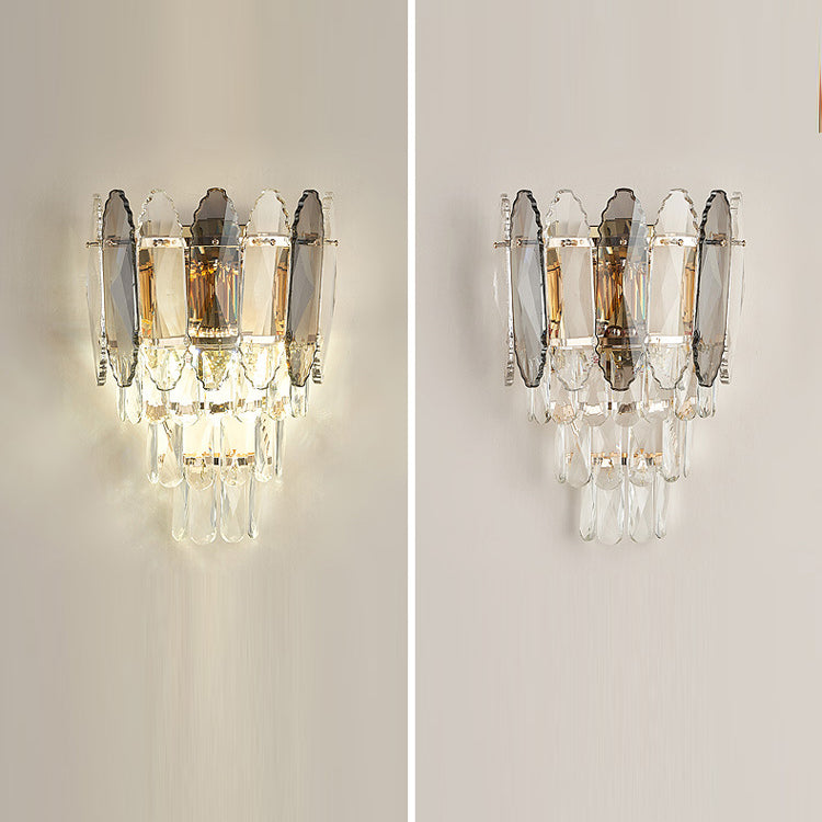 Modern Luxury Brilliant Crystal Stack Iron 2-Light Wall Sconce Lamp For Living Room