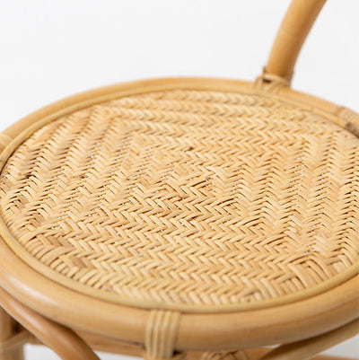 Traditional Japanese Round Rattan Weaving Footstool Bow Knot Backrest For Entryways