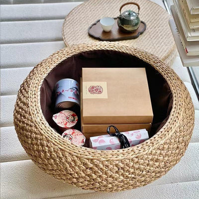 Traditional Japanese Oval Rattan Woven Wooden Coffee Table Storage For Living Room