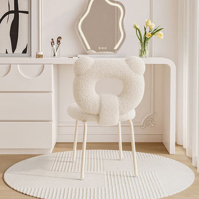 Modern Minimalist Round Bear Lambswool Fabric Metal Vanity Stool Backrest For Bedroom