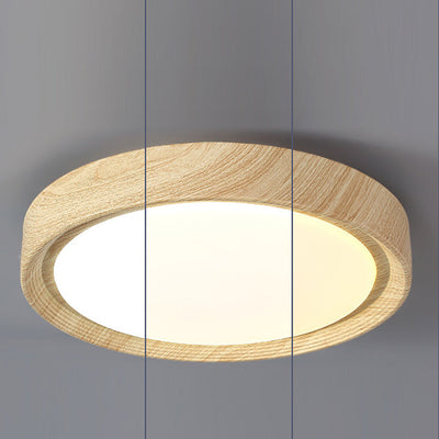 Contemporary Simplicity Round Wood Grain Acrylic LED Flush Mount Ceiling Light For Bedroom