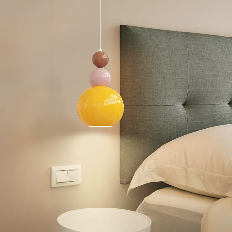 Luminaire suspendu à 1 lumière en verre, matériel de pétale de gourde rond minimaliste moderne pour chambre à coucher 