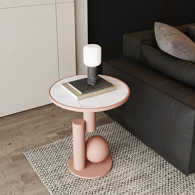 Contemporary Scandinavian Geometric Cylinder Sintered Stone Side Table For Living Room