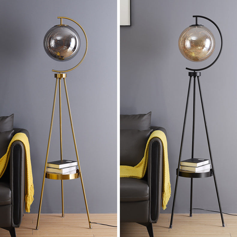 Contemporary Scandinavian Orb Tripod Iron Glass LED Standing Floor Lamp For Bedroom